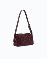 Fully rhinestoned mini suede-effect crossbody Boston bag - Dark Red | Pinko