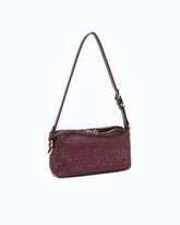 Fully rhinestoned mini suede-effect crossbody Boston bag - Dark Red | Pinko