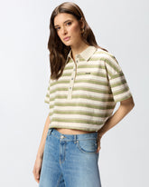 Cropped striped jersey polo with structured collar - | Pinko