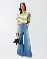 Polo cropped en jersey rayé avec col structuré - | Pinko