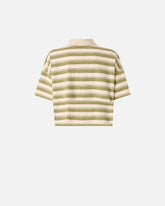 Cropped striped jersey polo with structured collar - | Pinko