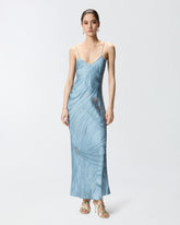 Fluid slip dress with placed jewel print - | Pinko