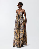Abito lungo con scollo all'americana e stampa animalier - | Pinko