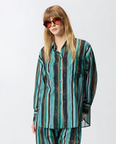 Camicia in cotone con righe effetto pennellato - | Pinko