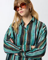 Camicia in cotone con righe effetto pennellato - | Pinko