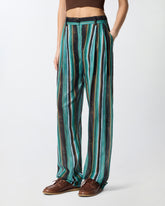 Relaxed-fit cotton trousers with brushstroke-effect stripes - | Pinko