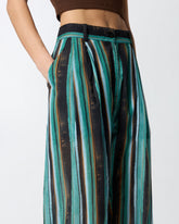 Relaxed-fit cotton trousers with brushstroke-effect stripes - | Pinko