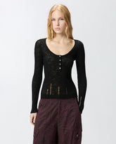 Lightweight ribbed cotton Henley sweater - | Pinko