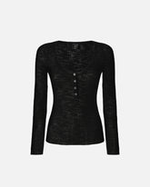 T-shirt col tunisien léger en coton côtelé - | Pinko