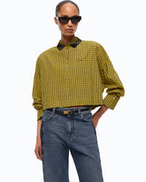 Cropped check shirt with jewel collar - | Pinko