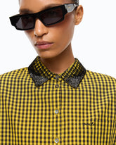 Cropped check shirt with jewel collar - | Pinko