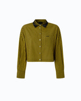 Cropped check shirt with jewel collar - | Pinko