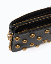 Skórzana torebka na długim pasku Mini Double Bag z dużymi ćwiekami - Czarny | Pinko