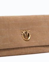 Sac à bandoulière moyen Love Bag Click Soft Horizontal en cuir embossé crocodile - Beige | Pinko