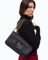 Sac à bandoulière Love Bag Click Soft Horizontal moyen en cuir pleine fleur - Noir | Pinko