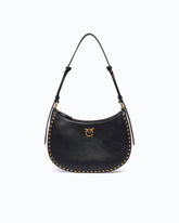 Mini Half Moon shoulder bag in new biker leather with mini studs - Black | Pinko