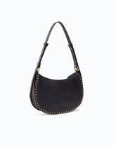 Mini Half Moon shoulder bag in new biker leather with mini studs - Black | Pinko