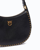 Mini Half Moon shoulder bag in new biker leather with mini studs - Black | Pinko
