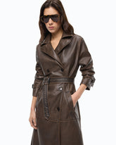 Gabardina efecto vintage con cinturón - Marrón | Pinko