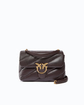 Borsa a tracolla media Love Bag Puff in nappa trapuntata con fibbia gioiello - Marrone | Pinko