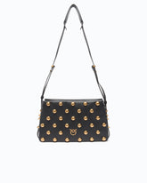 Δερμάτινη τσάντα χιαστί, Mini One, Two, Three Bag με μεγάλα τρουκς - Μαύρο | Pinko