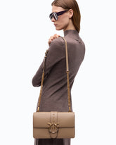 Borsa a tracolla media Love Bag One in pelle con fibbia gioiello - Beige | Pinko