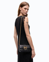 Love Bag Pocket small leather shoulder bag with jewel buckle - Black | Pinko