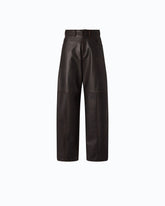 Pantaloni barrel fit in tessuto effetto nappa - Marrone | Pinko