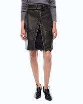 Leather-effect knee-length skirt with belt and slit - Dark Grey | Pinko