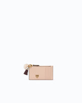 Leather card holder with tassel and pompom - Pink | Pinko