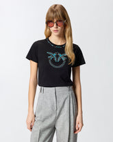 T-shirt z dużym biżuteryjnym haftem Love Birds - | Pinko