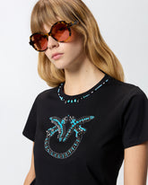 T-shirt z dużym biżuteryjnym haftem Love Birds - | Pinko