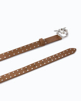 Glossy leather belt with Love Birds buckle and studs, 2 cm - Beige | Pinko