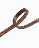 Glossy leather belt with Love Birds buckle and studs, 2 cm - Beige | Pinko