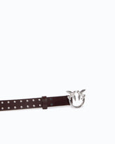 Glossy leather belt with Love Birds buckle and studs, 2 cm - Brown | Pinko