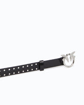 Cintura in pelle lucida con fibbia Love Birds e borchie 2 cm - Nero | Pinko