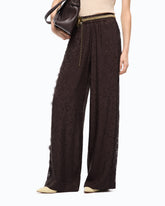 Pantalones palazzo con motivo floral y banda de encaje - | Pinko