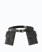 Texan leather belt with storage pockets, 3 cm - | Pinko