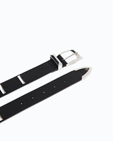 Leather belt with rectangular studs, 3 cm - | Pinko