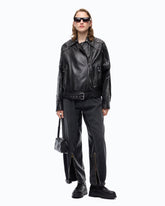 Giacca biker stile chiodo in nappa con borchie - Nero | Pinko