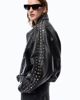 Giacca biker stile chiodo in nappa con borchie - Nero | Pinko