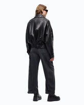 Giacca biker stile chiodo in nappa con borchie - Nero | Pinko