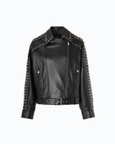Giacca biker stile chiodo in nappa con borchie - Nero | Pinko