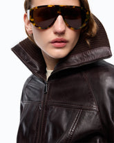 Bómber de piel con cuello volteable - | Pinko