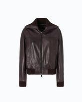 Bómber de piel con cuello volteable - | Pinko