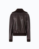Bómber de piel con cuello volteable - | Pinko