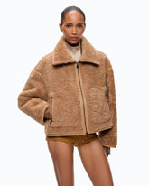 Shearling-effect pea coat - | Pinko