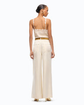 Pantalones palazzo de sarga aterciopelada - Beige | Pinko