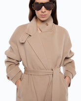Coat in double-layered wool-blend cloth with belt - | Pinko