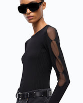 Leichter Pullover in Rippstrick mit Transparenzeffekten - | Pinko